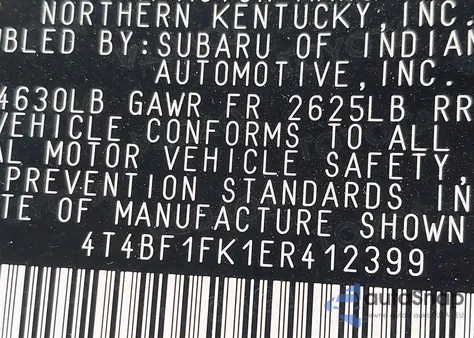 2014 Toyota Camry Xle z USA, uszkodzony, nr VIN 4T4BF1FK1ER412399